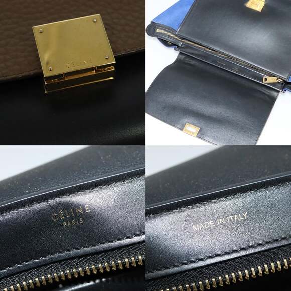 CELINE Trapeze Hand Bag Leather Beige Gold Blue - Picture 11 of 13